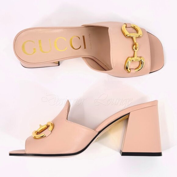 NEW GUCCI Horsebit Rose Leather Slide Sandals Mules EU 40.5 US 10.5 Auth $1,050 - Picture 1 of 10